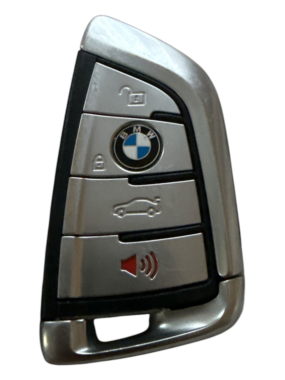 BMW Silver and Black Key Fob with Red Panic Icon